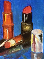 Lipsticks on a Blue Surface
